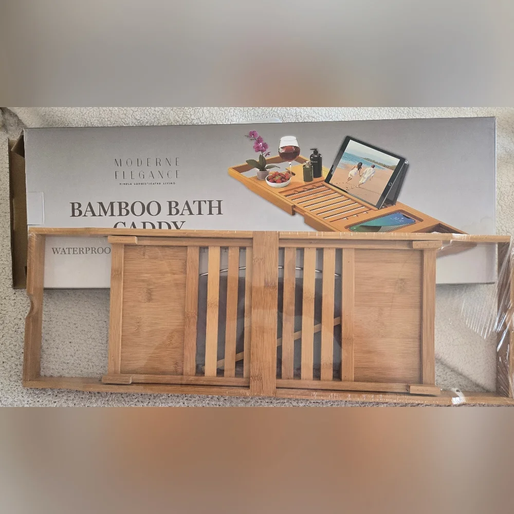 NEVER USED Bamboo Bath Caddy - Natural Brown